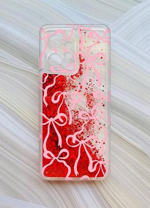 Чехол с плавающими красными блестками на xiaomi redmi note 12 4g бантики (принт 406)