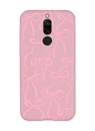 Матовий рожевий чохол на xiaomi redmi 8 бантики (принт 406)