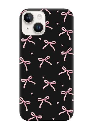 Матовый черный чехол на apple iphone 14 бантики (принт 404)