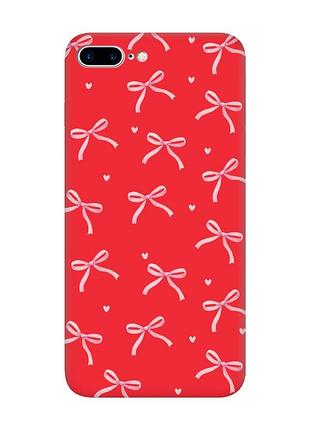 Матовый красный чехол на iphone 7 plus / 8 plus бантики (принт 404)