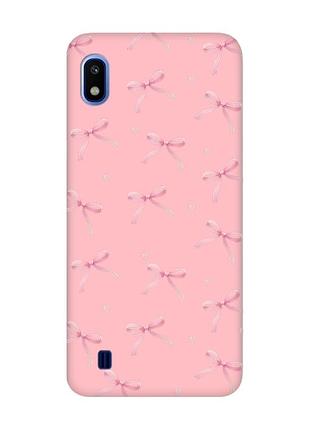 Матовый розовый чехол на samsung galaxy a10 (2019) a105 бантики (принт 404)