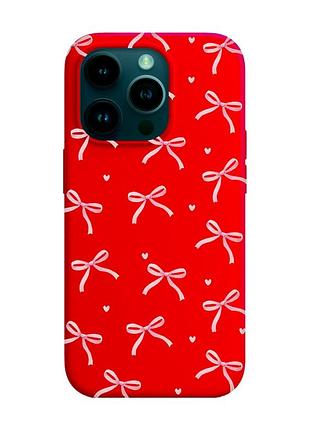 Матовый красный чехол на apple iphone 14 pro бантики (принт 404)