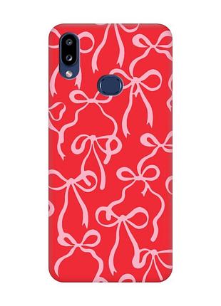 Матовый красный чехол на samsung galaxy a10s (a107) бантики (принт 406)