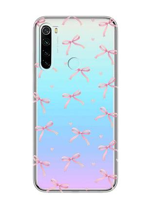 Прозрачный чехол на xiaomi redmi note 8 бантики (принт 404)