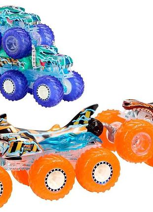 Hot wheels monster trucks mega-wrex & tiger shark hyj29 mattel хот-вілс монстер трак врекс і акула з тягачами