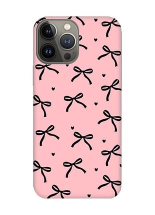 Матовий рожевий чохол на apple iphone 13 pro бантики (принт 405)