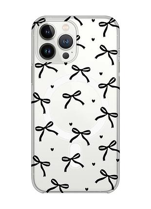 Магнитный чехол на iphone 14 pro с поддержкой magsafe бантики (принт 405)