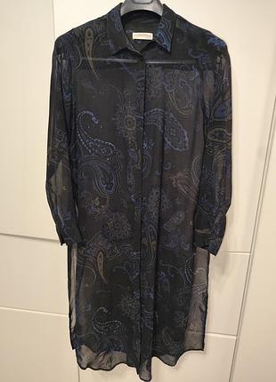 Полупрозрачное платье-рубашка zara с длинным рукавом и принтом пейсли.