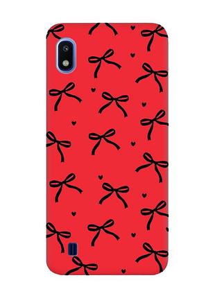 Матовый красный чехол на samsung galaxy а10 (2019) а105 бантики (принт 405)