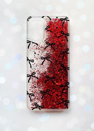Чохол з плаваючими червоними блискітками на samsung galaxy a02s бантики (принт 405)