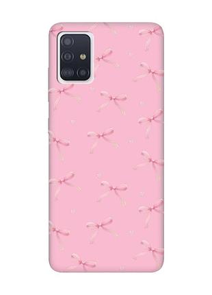 Матовый розовый чехол на samsung galaxy a51 бантики (принт 404)