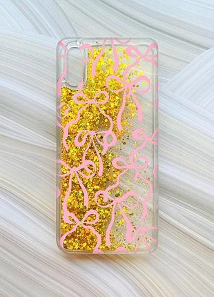 Чехол с плавающими золотыми блестками на xiaomi redmi 9a бантики (принт 406)