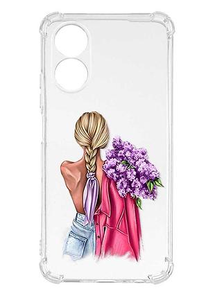 Чехол с утолщёнными углами на oppo a18 девушка с сиренью (принт 7)