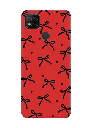 Матовый красный чехол на xiaomi redmi 9c/10a бантики (принт 405)