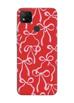 Матовый красный чехол на xiaomi redmi 9c/10a бантики (принт 406)
