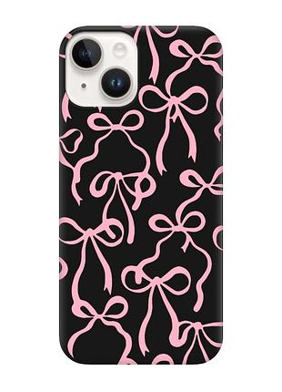 Матовый черный чехол на apple iphone 14 бантики (принт 406)