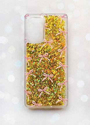 Чехол с плавающими золотыми блестками на samsung galaxy a52 (a525) бантики (принт 404)