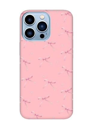 Матовий рожевий чохол на apple iphone 13 pro max бантики (принт 404)