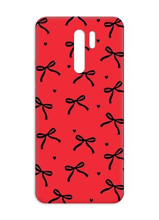 Матовый красный чехол на xiaomi redmi 9 бантики (принт 405)