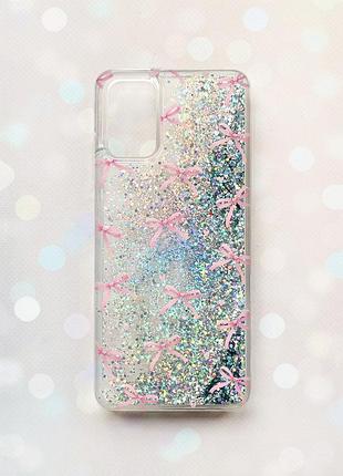 Чехол с плавающими серебряными блестками на samsung galaxy a02s бантики (принт 404)