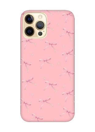 Матовый розовый чехол на apple iphone 12 pro max бантики (принт 404)