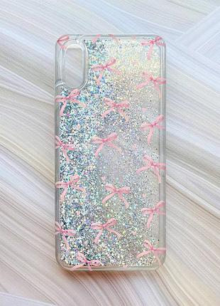 Чохол з плаваючими срібними блискітками на xiaomi redmi 9a бантики (принт 404)