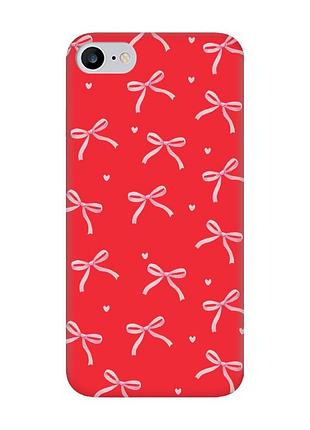 Матовый красный чехол на iphone 7 / 8 бантики (принт 404)