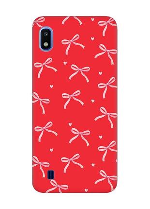 Матовый красный чехол на samsung galaxy а10 (2019) а105 бантики (принт 404)