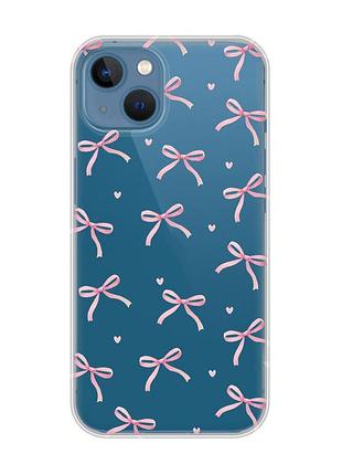 Прозрачный чехол на apple iphone 13 бантики (принт 404)