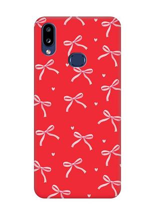 Матовый красный чехол на samsung galaxy a10s (a107) бантики (принт 404)