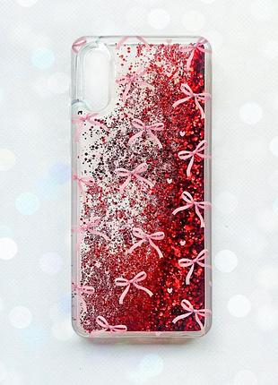 Чохол з плаваючими червоними блискітками на samsung galaxy a02/a022 (2021) бантики (принт 404)