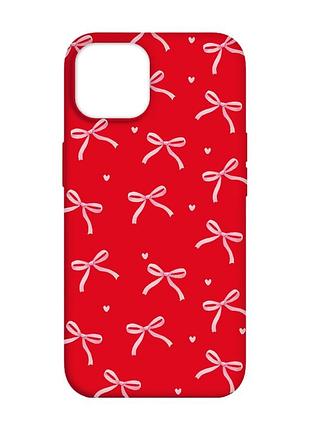 Матовый красный чехол на apple iphone 14 бантики (принт 404)