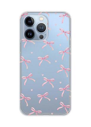 Прозрачный чехол на apple iphone 13 pro бантики (принт 404)