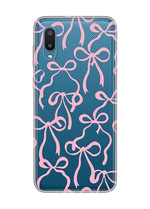 Прозрачный чехол на samsung galaxy a02/a022 (2021) бантики (принт 406)