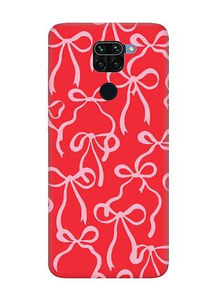 Матовий червоний чохол на xiaomi redmi note 9 / 10x бантики (принт 406)