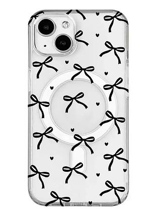 Магнитный чехол на iphone 15 с поддержкой magsafe бантики (принт 405)