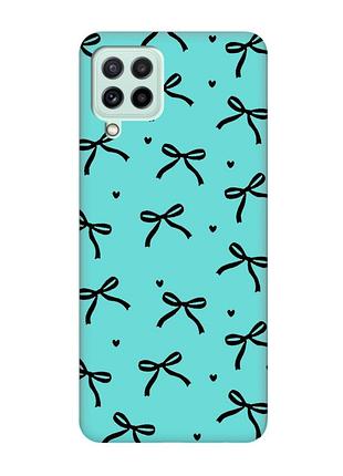 Матовый бирюзовый чехол на samsung galaxy m32/m22/a22 4g бантики (принт 405)