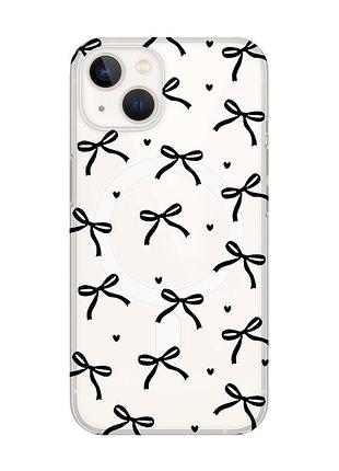 Магнитный чехол на iphone 14 plus с поддержкой magsafe бантики (принт 405)