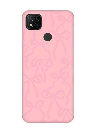 Матовый розовый чехол на xiaomi redmi 9c/10a бантики (принт 406)