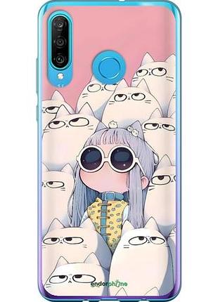 Чехол на huawei p30 lite милая девочка и коты хуавей п30 лайт