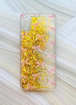 Чехол с плавающими золотыми блестками на xiaomi redmi 9a бантики (принт 404)