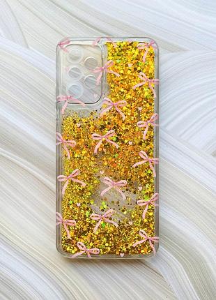 Чехол с плавающими золотыми блестками на samsung galaxy a23 бантики (принт 404)