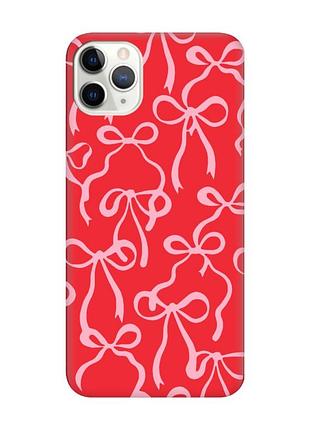 Матовый красный чехол на iphone 11 pro max (6.5) бантики (принт 406)