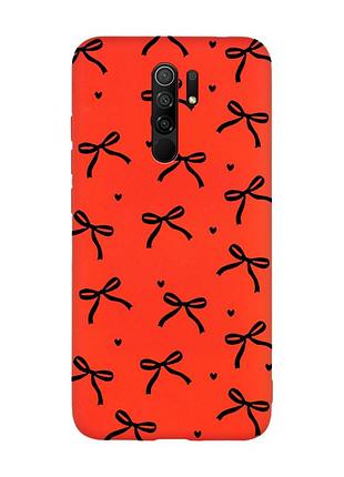 Матовий червоний чохол на xiaomi redmi note 8 pro бантики (принт 405)