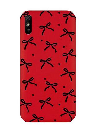 Матовый красный чехол на xiaomi redmi 9a бантики (принт 405)