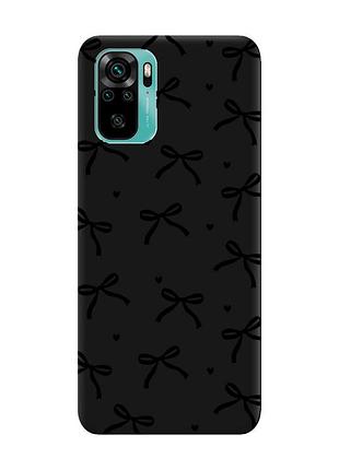 Матовий чорний чохол на xiaomi redmi note 10/note 10s бантики (принт 405)