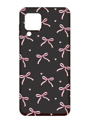 Матовый черный чехол на samsung galaxy m32 / a22 / m22 4g бантики (принт 404)