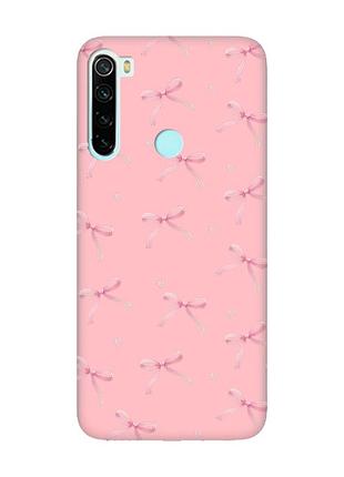 Матовый розовый чехол на xiaomi redmi note 8 бантики (принт 404)