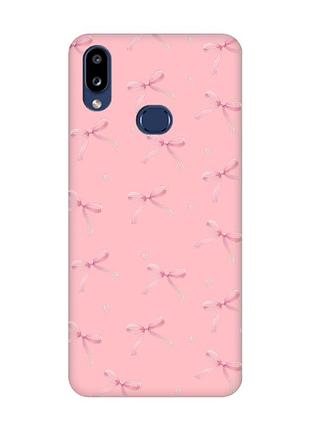 Матовый розовый чехол на samsung galaxy a10s (a107) бантики (принт 404)