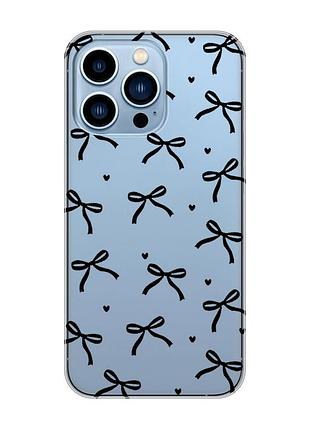 Прозрачный чехол на apple iphone 13 pro max бантики (принт 405)